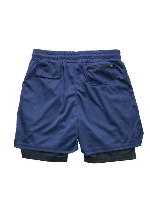 Men's 2 in 1 Drawstring Pocket Sports Gym Shorts, Regular Fit Breathable Quick Drying Elastic Waist Shorts, Gym Clothes, Summer Sports Bottoms for Running Gym Workout