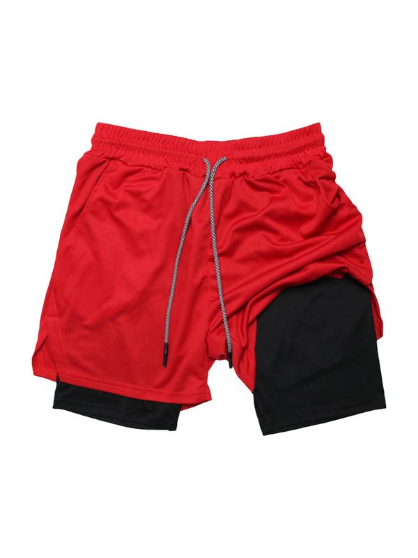 Men's 2 in 1 Drawstring Pocket Sports Gym Shorts, Regular Fit Breathable Quick Drying Elastic Waist Shorts, Gym Clothes, Summer Sports Bottoms for Running Gym Workout