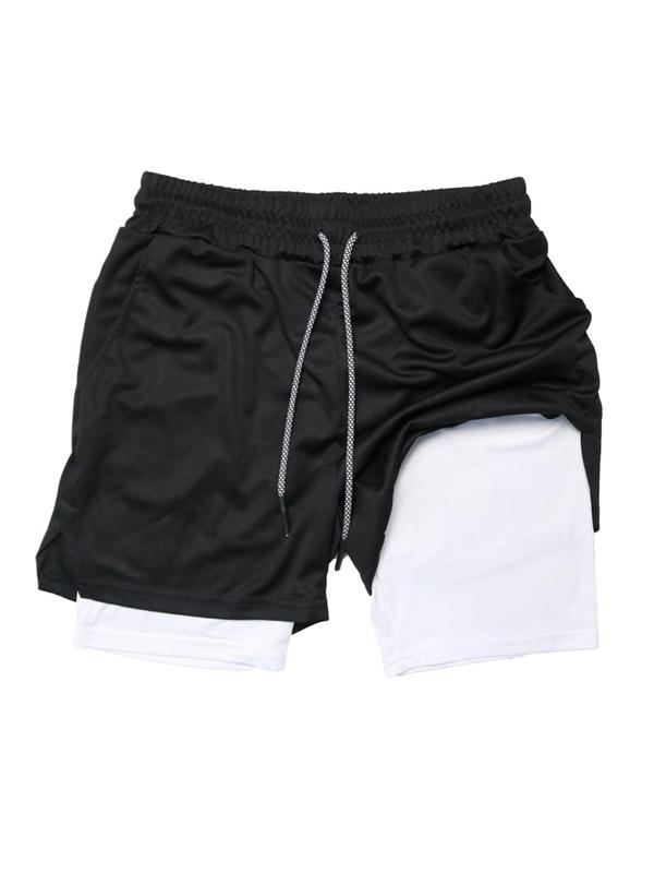 Men's 2 in 1 Drawstring Pocket Sports Gym Shorts, Regular Fit Breathable Quick Drying Elastic Waist Shorts, Gym Clothes, Summer Sports Bottoms for Running Gym Workout