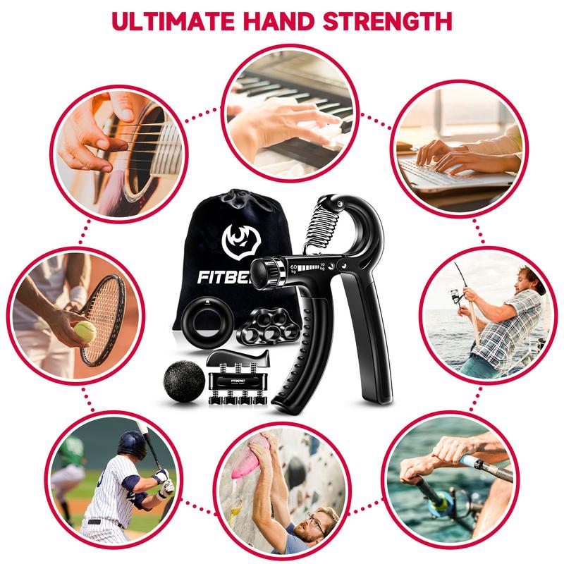 FitBeast Hand Grip Strengthener Workout Kit (5 Pack) Forearm Grip Adjustable Resistance Hand Gripper, Finger Exerciser, Finger Stretcher, Grip Ring & Stress Relief Grip Ball for Athletes