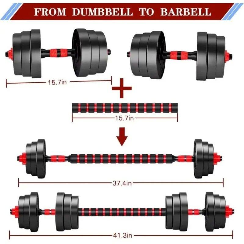 Adjustable Dumbbells Barbells, 40lbs 20kg Free Weight Set with Connector, 2 in 1 Non-slip Dumbbells and Barbell for Fitness Equipment