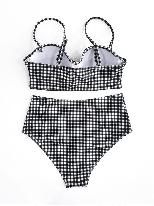 Women's Plaid Print Bikini Set, Adjustable Strap Push Up Bikini Top & High Waist Bikini Bottom Set, Summer Outfits 2024, Ladies Summer Beach Holiday Vacation Swimsuit Sets, Tummy Control Swimwear for Women, Bathing Suits 2024