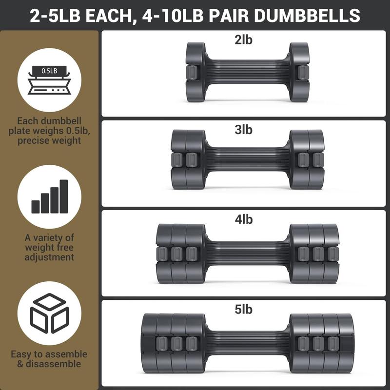 Adjustable Dumbbells Hand Weights Set: Sport 5 lb Dumbbells Set of 2 Each 2lb 3lb 4lb 5lb Free Weights Fast Adjust Weight 4 In 1 Weights Dumbbells Set for Women Men Home Gym Exercise Training