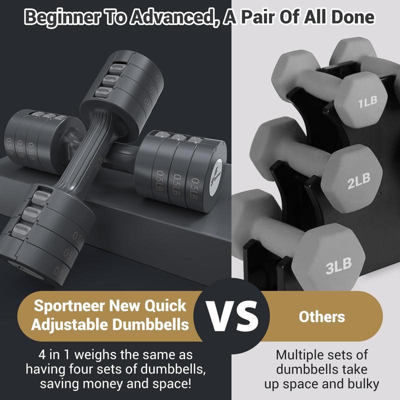 Adjustable Dumbbells Hand Weights Set: Sport 5 lb Dumbbells Set of 2 Each 2lb 3lb 4lb 5lb Free Weights Fast Adjust Weight 4 In 1 Weights Dumbbells Set for Women Men Home Gym Exercise Training