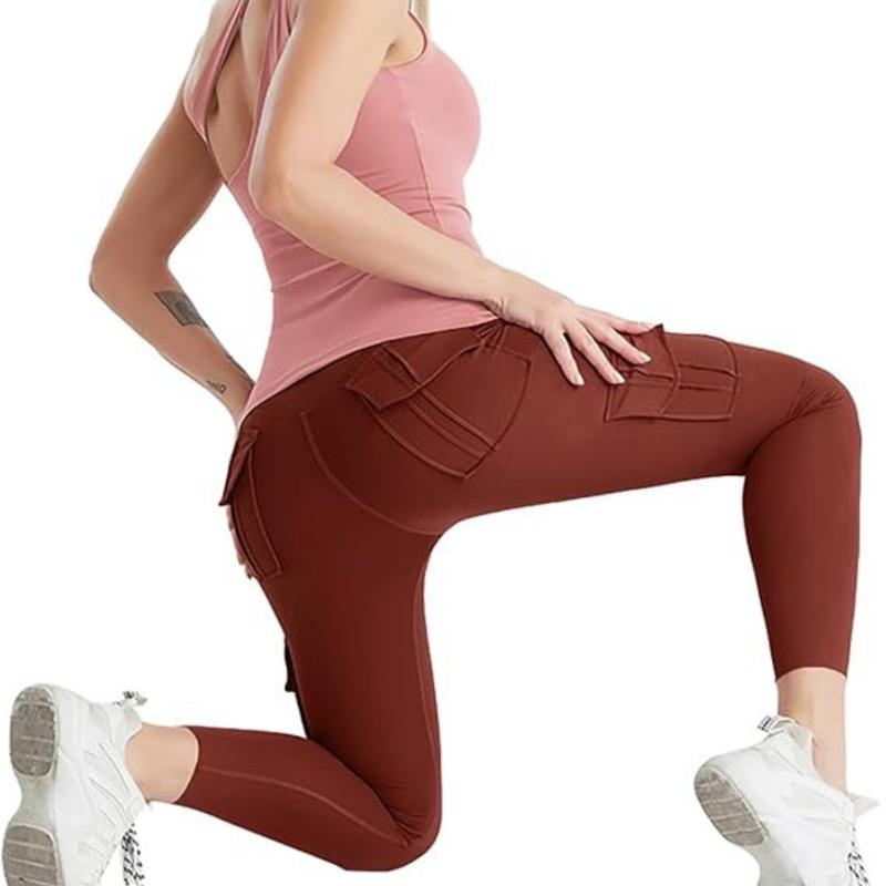 Goddess Gear Women's High Waisted Yoga Leggings with 4 Pockets for Sport and Gym Women's Summers Cargo Yoga Leggings High Waisted Tummy Control Stretch Workout Pants With Butt Lifting Effect