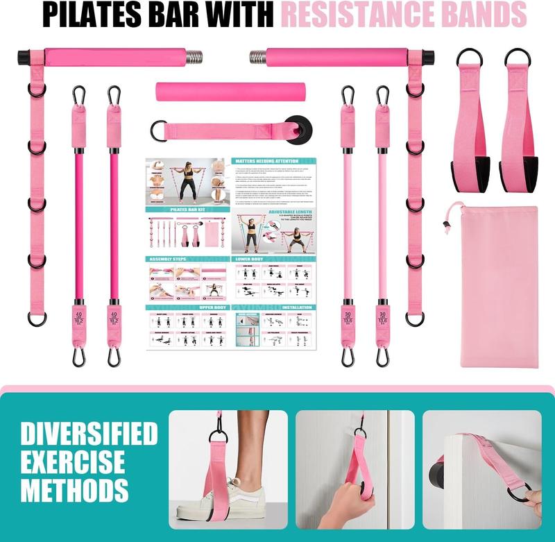 Household Tension Rope Set Pilates workout,Pilates Bar Kit for Women with  , Pilates gym Workout Equipment for Legs, Hip, Waist, Arm, Squats Exercise Equipment for Home Workout, glute workout device  Fitness Elastic Resistance Band Set