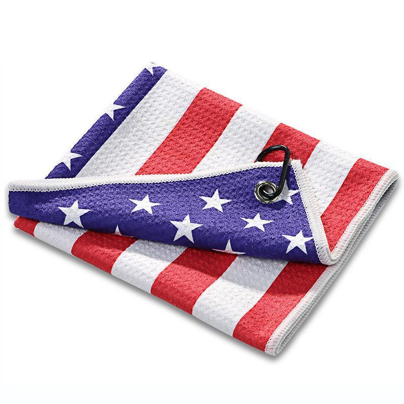 Flag Pattern Golf Towel, Microfiber Golf Towel with Carabiner Clip, Golf Accessories for Men & Women, Golf Gift for Husband, Father and Veterans