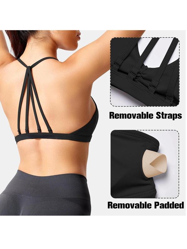 Plain Ruched Padded Wireless Sports Bra, Breathable Comfortable Cozy Lingerie Top, Sports Bra for Women, Strappy Bralette, Workout Yoga Bra, Gym Clothes, Comfort Womenswear, Fall Outfits, Fallfreshness Clothes