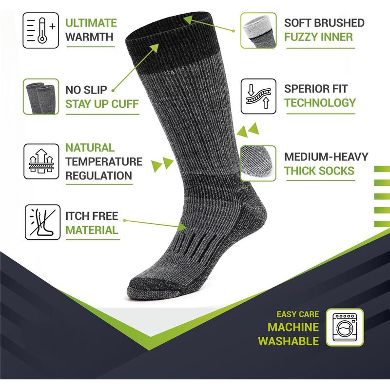 MEMORY OUTDOOR STORE Warm Wool Ski Socks for Winter, Thermal Moisture-Wicking Boot Socks, Shock-Absorbing Scrunch Track Socks, Anti-Odor & Shrink-Resistant Cold Weather Essentials