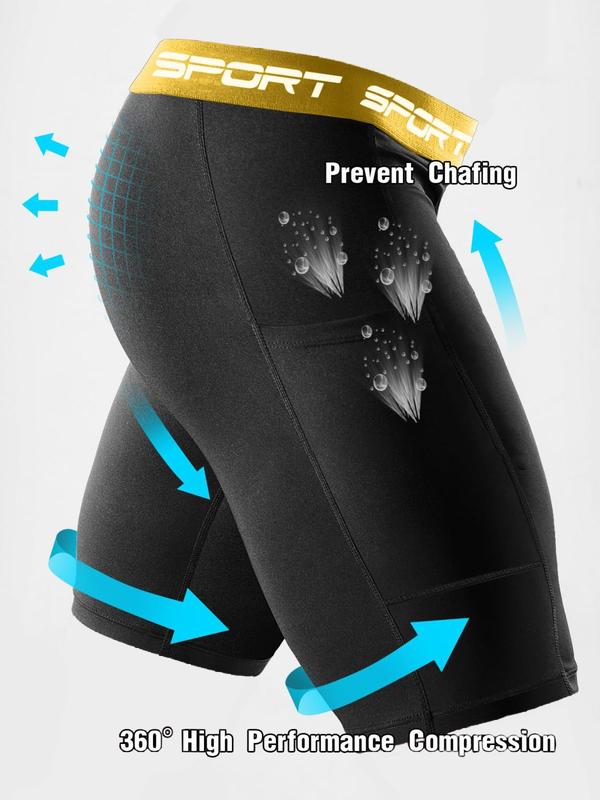 Men's Solid Compression Pocket Sports Shorts, 1 Count Quick Drying Breathable Shorts, Tight-fitting Sports Bottoms for Gym Workout Running Cycling