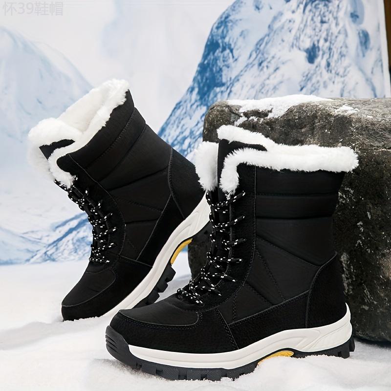 Men's Mid Calf Snow Boots, Winter Thermal Shoes, Windproof Hiking Boots With Fuzzy Lining