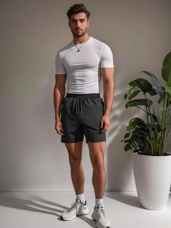 Men's Letter Print Drawstring Waist Shorts, Jogging Short, Regular Fit Quick Drying Breathable Zipper Pocket Shorts, Men's Shorts for Daily Wear