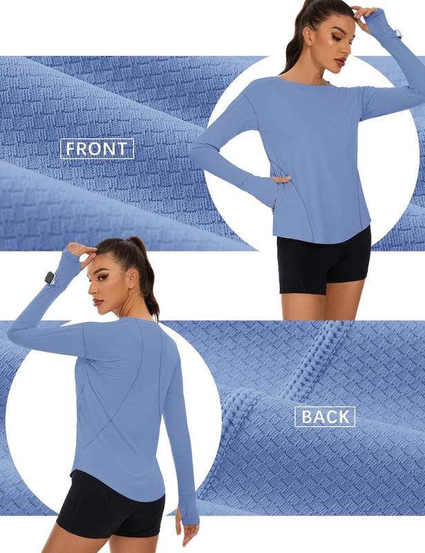 Avoogue Women's Long Sleeve Running Shirts Workout Tops UPF 50+ Sun Shirt Quick Dry Athletic T-Shirts with Watching Window