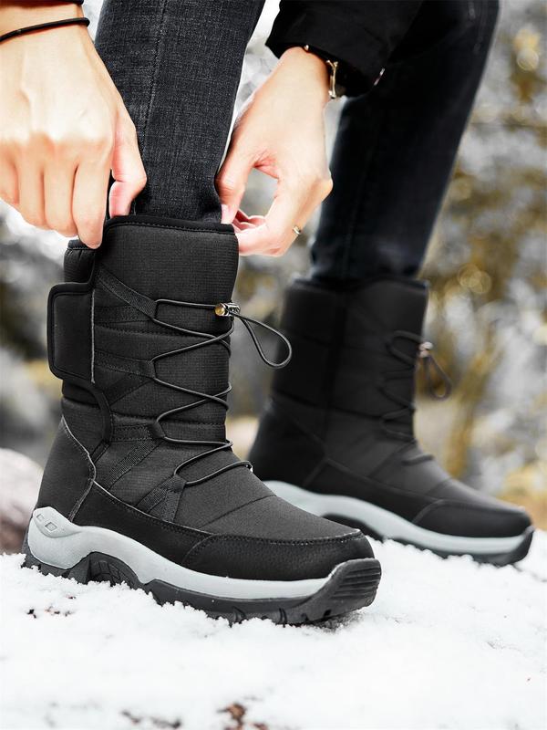 Men's Winter Warm Hiking Boots, Casual Outdoor Sports Drawstring Snow Boots, Thick Sole Non-slip Boots, Sports Outdoor Shoes for Men