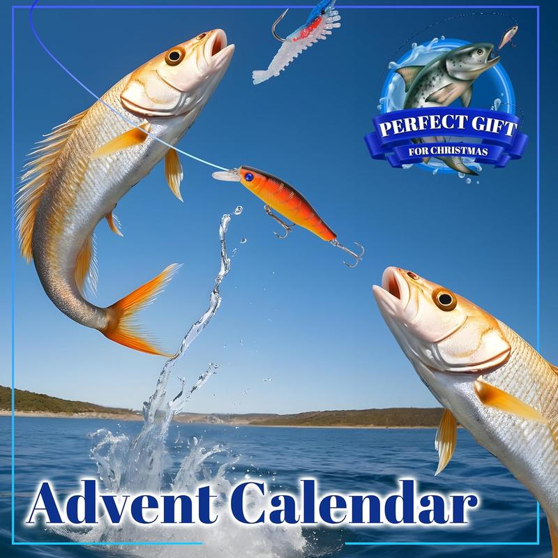 Advent Calendar 2024 Fishing Lure for Man Adult Teen - 24 Days Christmas Countdown Fish Tackle Set - Xmas Surprise Fish Bait Gift for Father Grandpa Brother Boyfriend