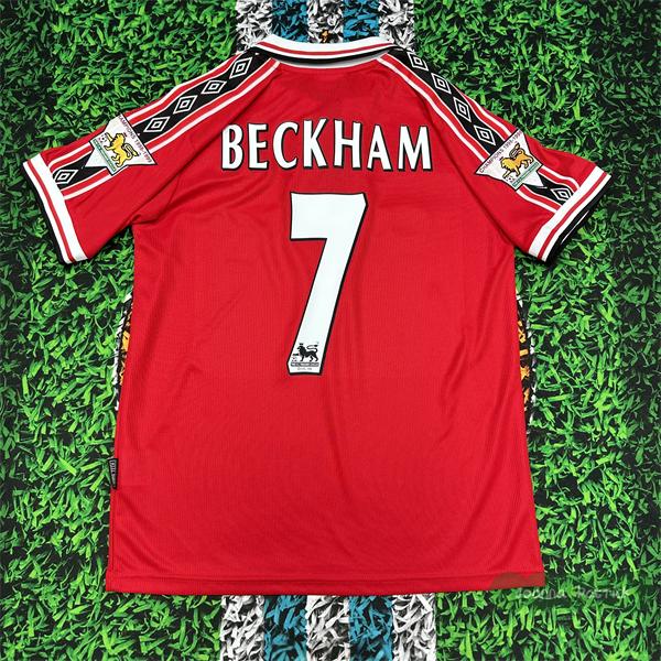 9899 MUFC Vintage Triple Crown Jersey Home No. 7 Beckham Soccer Jersey