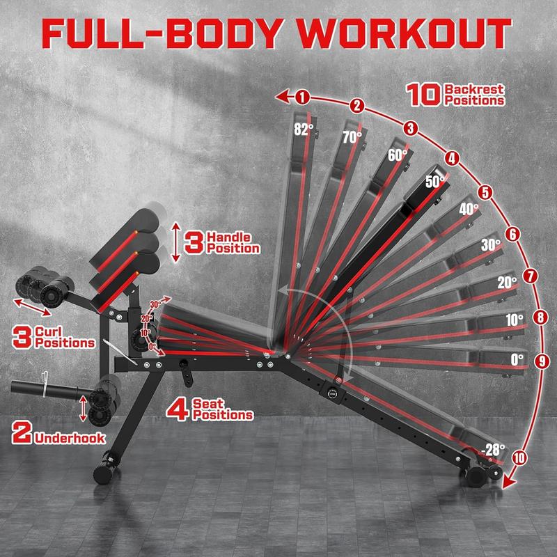 Adjustable Weight Bench, Workout Bench Press, Strength Training Bench for Full Body, Exercise Sit Up Bench with Leg Extension & Preacher Pad Incline Decline Flat