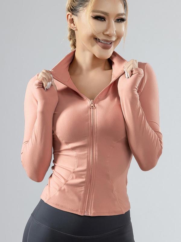 Women's Quick Drying Breathable Zip Up Sports Jacket with Thumb Holes, High Stretch Long Sleeve Sports Top, Slim Fit Outerwear for Gym Yoga, Basic Comfort Sportswear, Clothing for Indoor Outdoor, Clothes Women, Workout Outfits, Gym Clothes