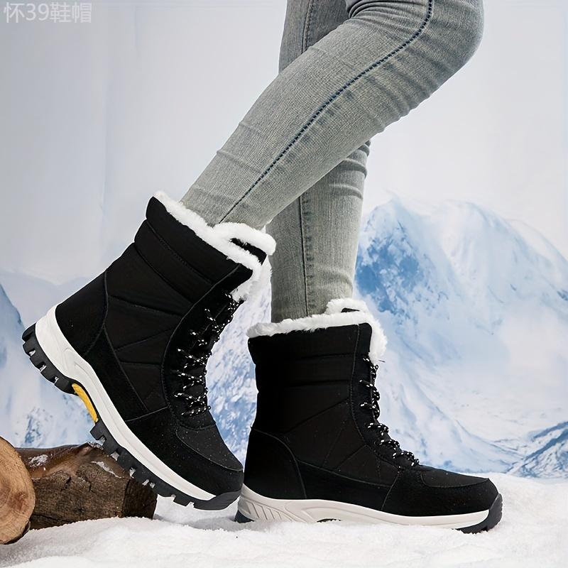 Men's Mid Calf Snow Boots, Winter Thermal Shoes, Windproof Hiking Boots With Fuzzy Lining