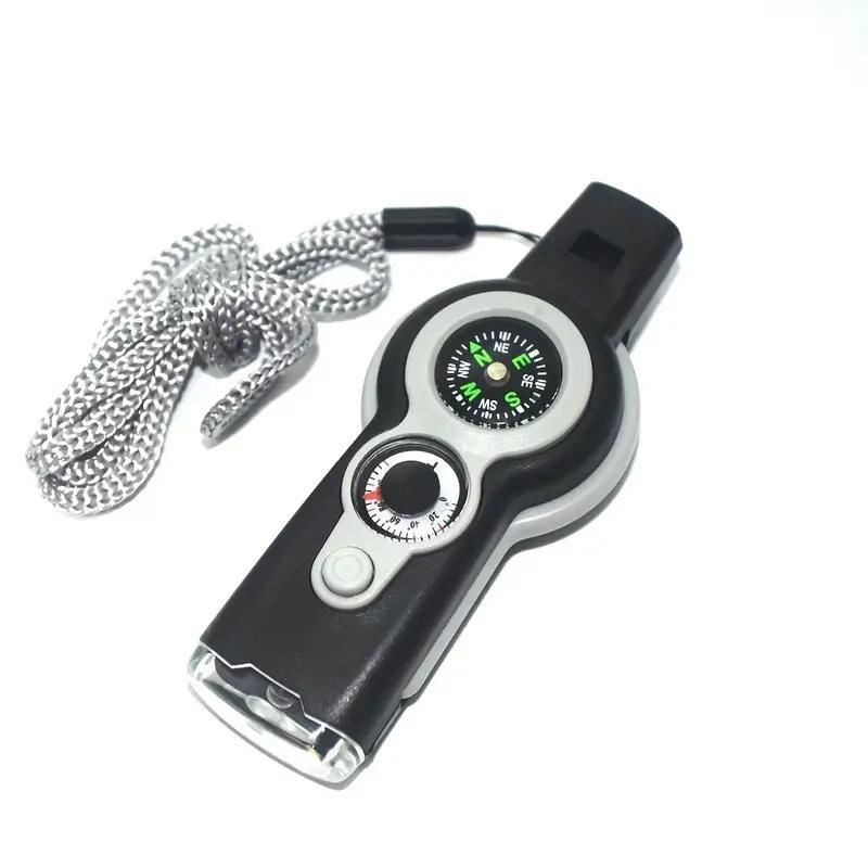 7 in 1 Outdoor Emergency Survival Whistle with LED Light & Compass & Thermometer, Multifunctional Whistle for Boating, Hiking, Camping, Climbing, Fishing, Christmas Gift