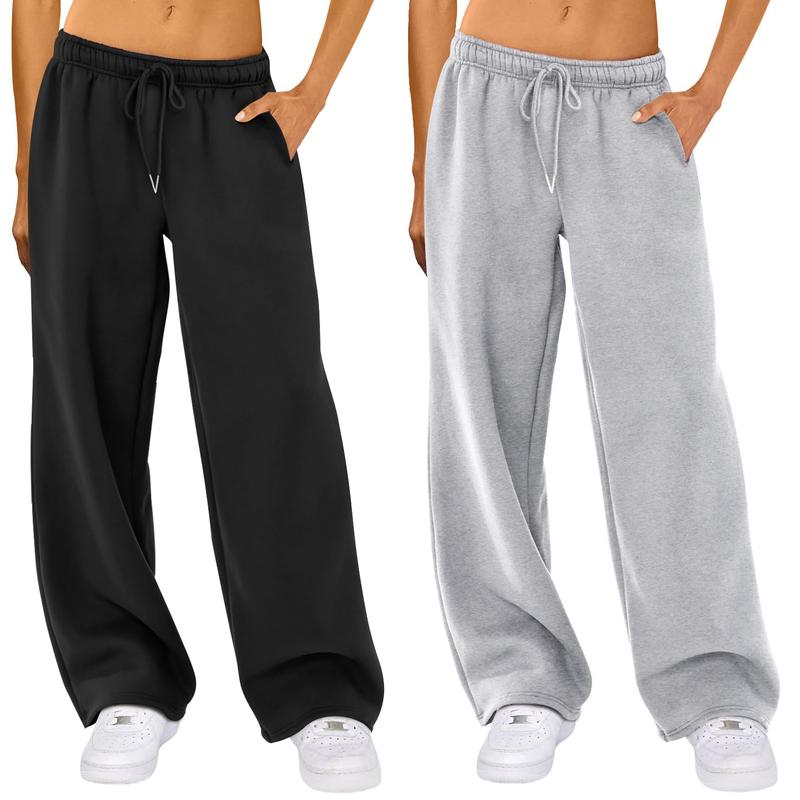 Women Y2K Drawstring Sweatpants Low Rise Wide Leg Ankle Slit Fold Over Pants Comfy Jogger Trousers with Pockets