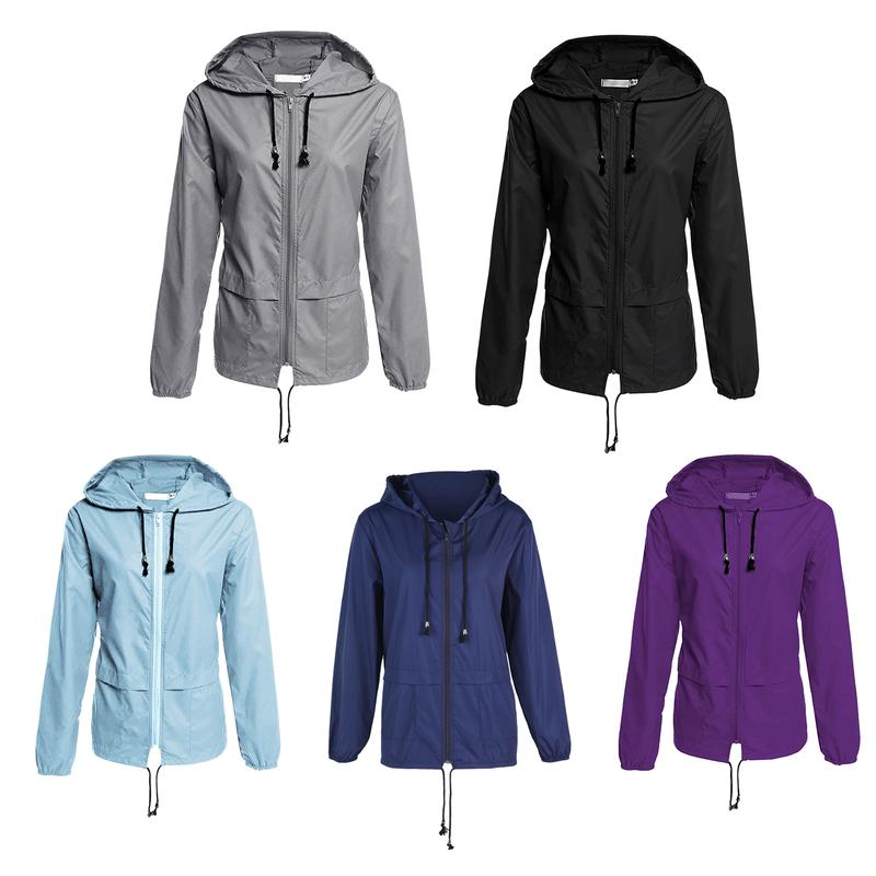 Women Raincoats Long Sleeve Hooded Windproof Cycling Hiking Rain Jacket Sportswear