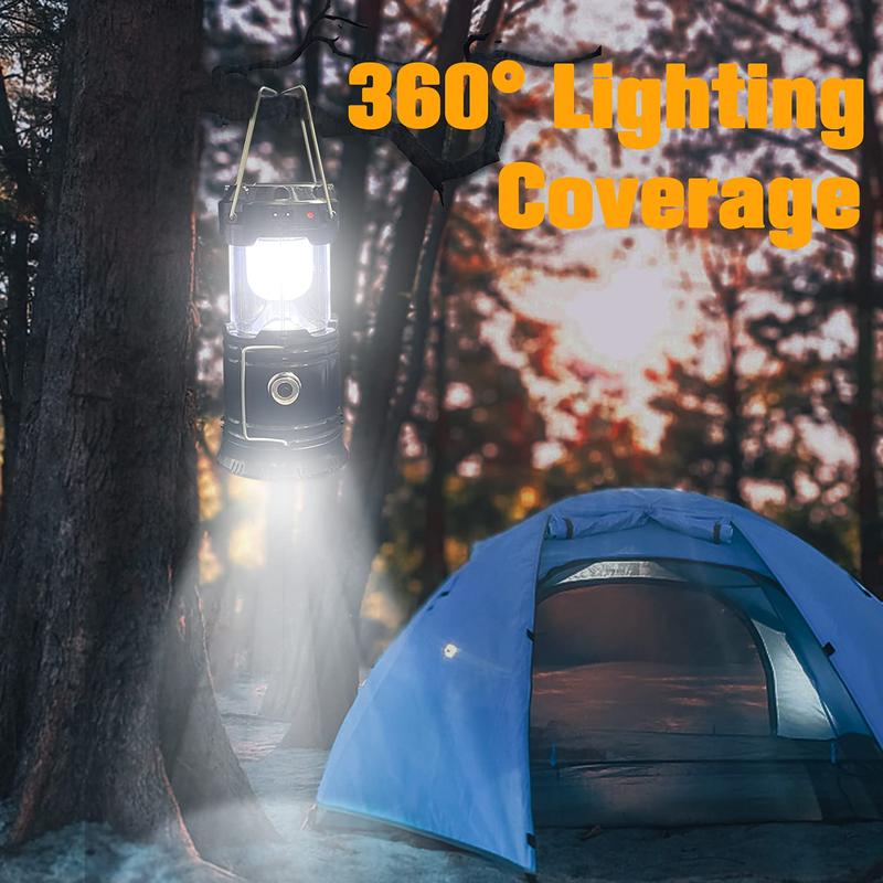 Collapsible Portable LED Camping Lantern Lightweight Waterproof Solar USB Rechargeable LED Flashlight Survival Kits for Indoor Outdoor Home Emergency Light Power Outages Hiking Hurricane 4-Pack