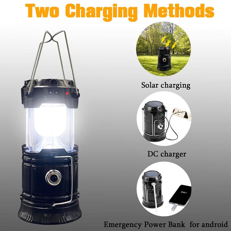 Collapsible Portable LED Camping Lantern Lightweight Waterproof Solar USB Rechargeable LED Flashlight Survival Kits for Indoor Outdoor Home Emergency Light Power Outages Hiking Hurricane 4-Pack