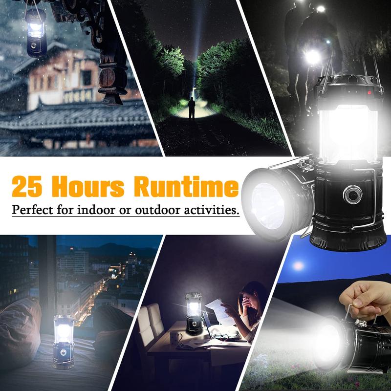 Collapsible Portable LED Camping Lantern Lightweight Waterproof Solar USB Rechargeable LED Flashlight Survival Kits for Indoor Outdoor Home Emergency Light Power Outages Hiking Hurricane 4-Pack