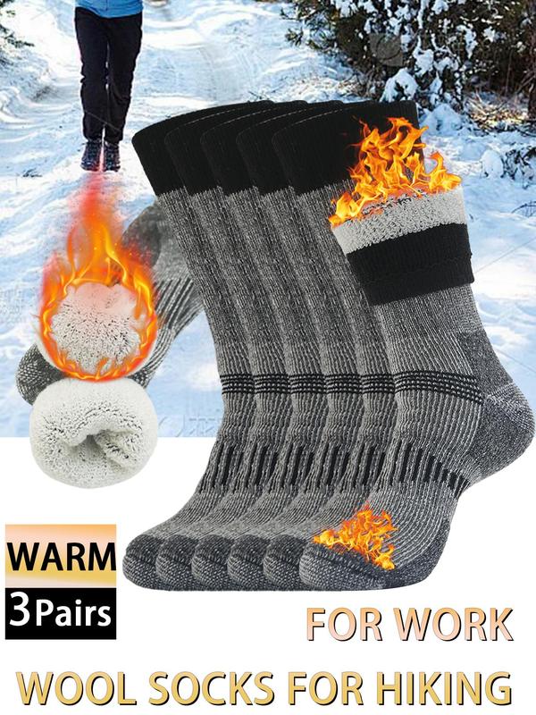 3 Pairs Men's and Women's Wool Crew Socks Heated Thickening Socks for Fall and Winter Suitable for Hiking Running Skiing Outdoor Sports, Work Labor Socks