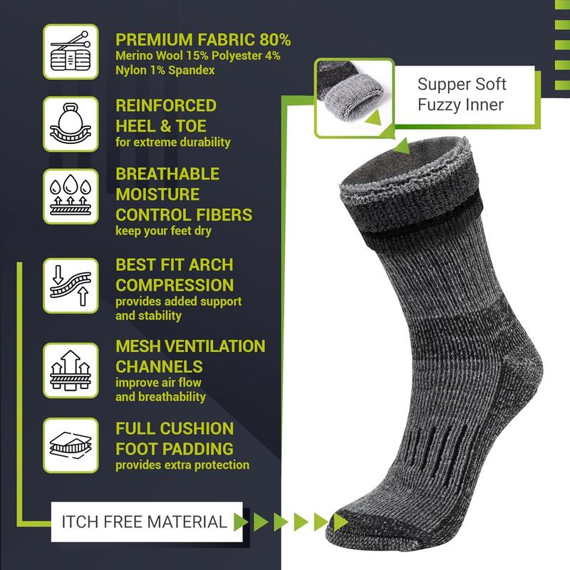 MEMORY OUTDOOR STORE Warm Wool Ski Socks for Winter, Thermal Moisture-Wicking Boot Socks, Shock-Absorbing Scrunch Track Socks, Anti-Odor & Shrink-Resistant Cold Weather Essentials