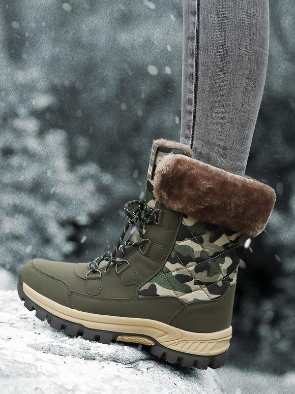 Women's Camo Print Lace Up High Top Hiking Shoes, Casual Comfortable Warm Non-slip Sole Snow Boots, Outdoor Sports Shoes for Fall & Winter