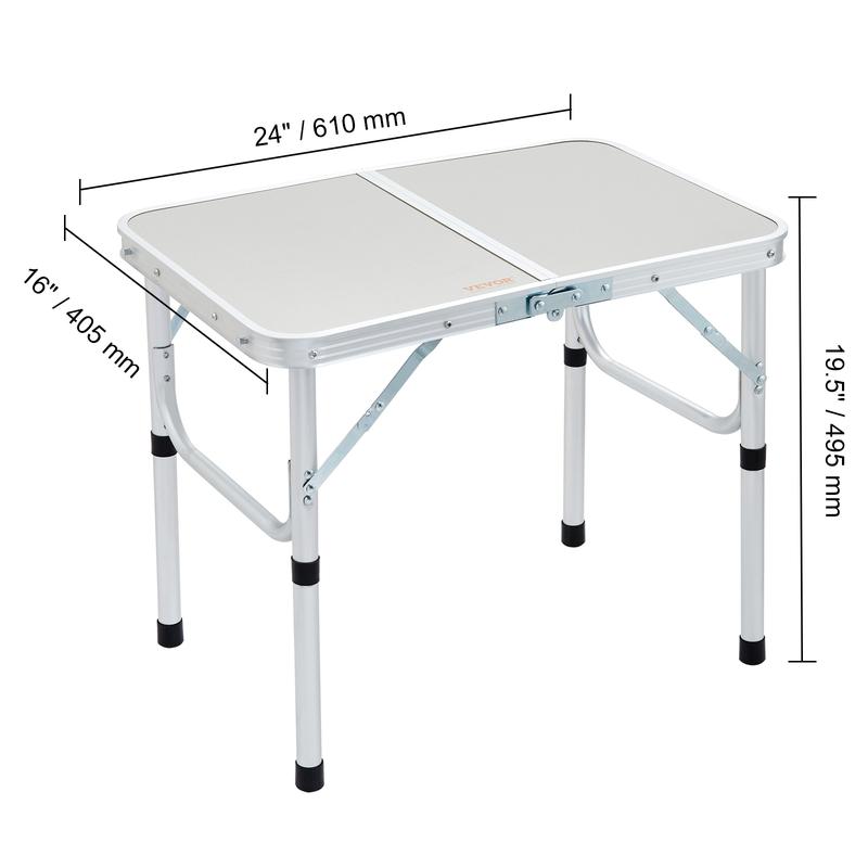 VEVOR Folding Camping Table, Adjustable Height Outdoor Portable Side Tables, Lightweight Fold Up Table, Aluminum & MDF Ultra Compact Work Table, For Cooking, Beach, Picnic, Travel, 24x16 inch, Silver