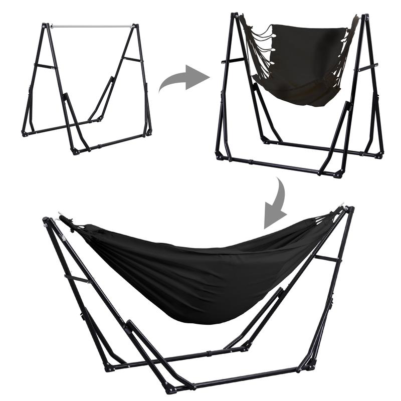 GDY Hammock Life Double Fabric Hammock Chair With Stand, Black - Max 450 lbs Capacity, For Hammock Camping