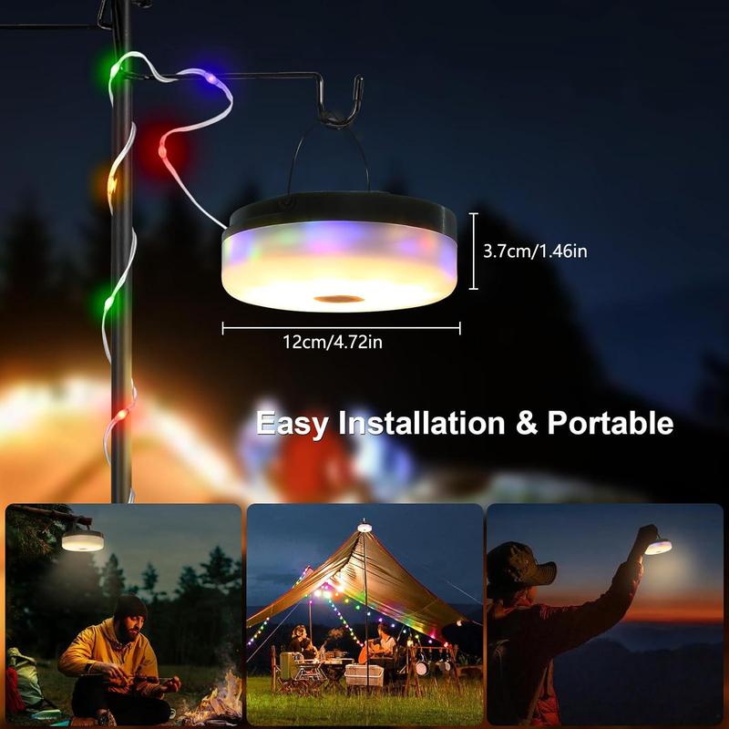 Solar Powered Camping Light String, 2 Counts Rechargeable Outdoor Waterproof Light String with 8 Modes, Portable Light String for Camping & Hiking