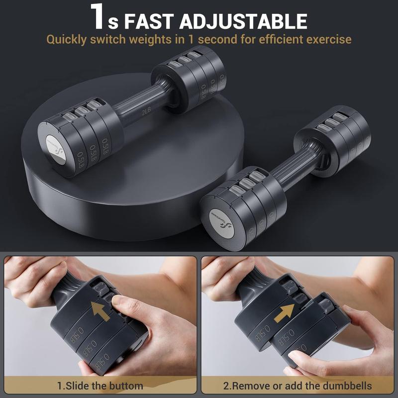 Adjustable Dumbbells Hand Weights Set: Sport 5 lb Dumbbells Set of 2 Each 2lb 3lb 4lb 5lb Free Weights Fast Adjust Weight 4 In 1 Weights Dumbbells Set for Women Men Home Gym Exercise Training