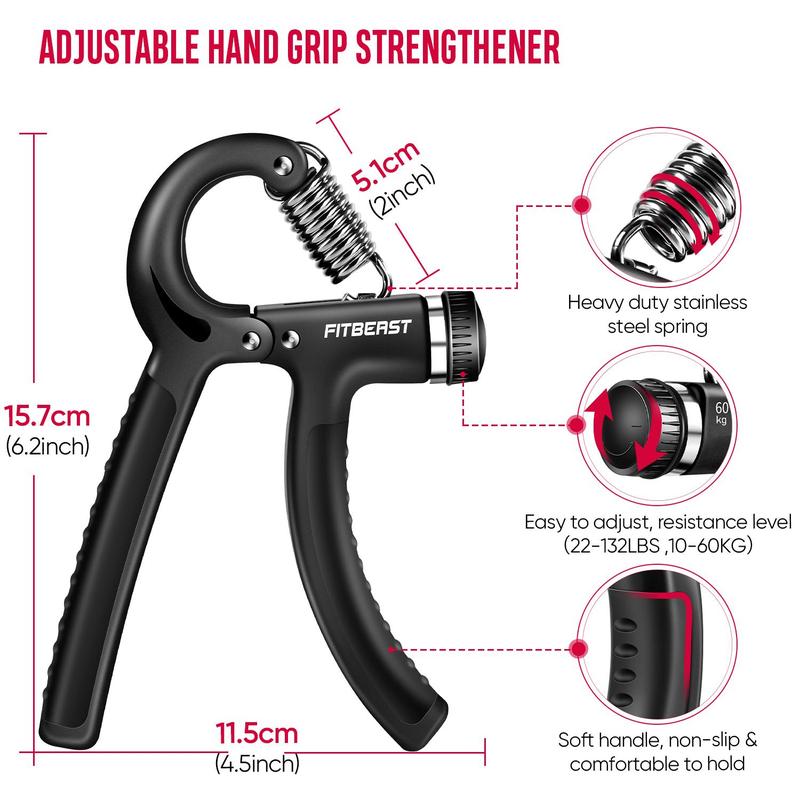 FitBeast Hand Grip Strengthener Workout Kit (5 Pack) Forearm Grip Adjustable Resistance Hand Gripper, Finger Exerciser, Finger Stretcher, Grip Ring & Stress Relief Grip Ball for Athletes