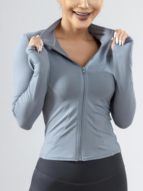 Women's Quick Drying Breathable Zip Up Sports Jacket with Thumb Holes, High Stretch Long Sleeve Sports Top, Slim Fit Outerwear for Gym Yoga, Basic Comfort Sportswear, Clothing for Indoor Outdoor, Clothes Women, Workout Outfits, Gym Clothes