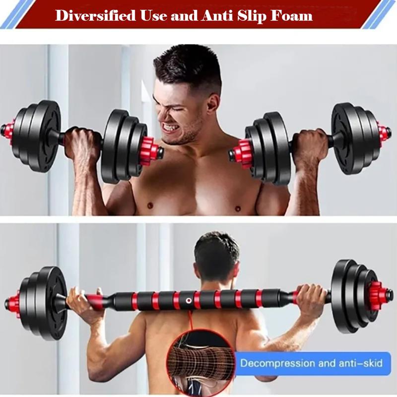 Adjustable Dumbbells Barbells, 40lbs 20kg Free Weight Set with Connector, 2 in 1 Non-slip Dumbbells and Barbell for Fitness Equipment