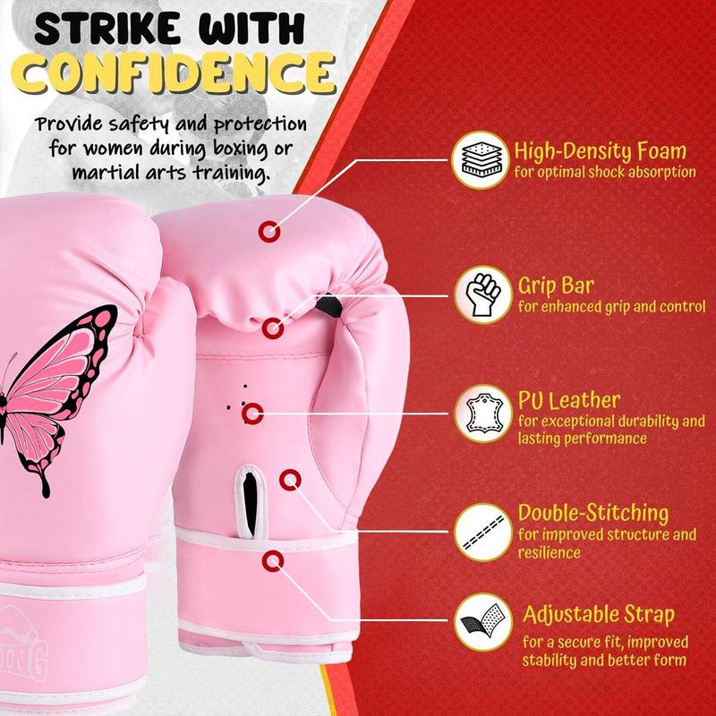 Professional Butterfly Pattern Boxing Gloves, 1 Pair PU Leather Training Gloves, Boxing Training Equipment for Women & Teenager, Sports & Outdoor Accessories, Christmas Gift