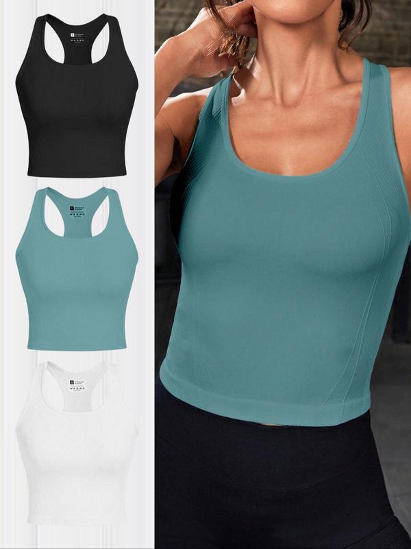 Women's Solid Round Neck Sports Vest, Casual Sleeveless Crew Neck Sports Top for Yoga Gym Workout Running, Ladies Sportswear for All Seasons