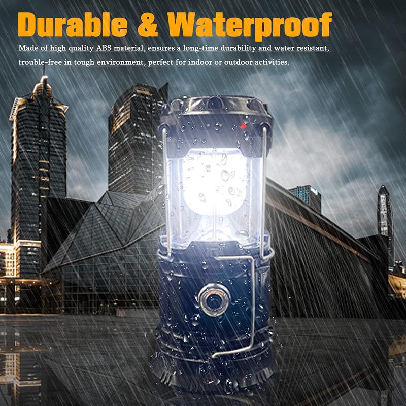 Collapsible Portable LED Camping Lantern Lightweight Waterproof Solar USB Rechargeable LED Flashlight Survival Kits for Indoor Outdoor Home Emergency Light Power Outages Hiking Hurricane 4-Pack