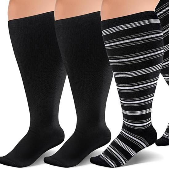 3 Pairs Wide Calf Socks for Women&Men Plus Size 15-20mmHg High Large Support Stockings，Sports Socks Mixed Pattern Breathable Knee High Socks for Women & Men,Summer Sports Socks for Athletic,Soccer,Daily,Running