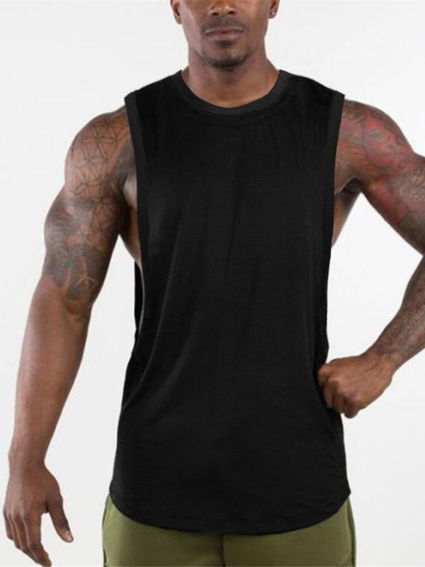 Men's Plain Round Neck Tank Top, Summer Clothes, Sporty Casual Regular Fit Solid Crew Neck Sleeveless Sports Top for Gym Workout Running, Men Summer Clothes