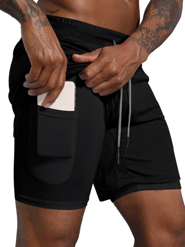 Men's Colorblock Pocket Drawstring Waist 2 in 1 Shorts, Back To School Summer Outfits, Regular Fit Casual Comfortable Breathable Sports Shorts for Daily Wear, Men's Bottoms for Summer Football Drip