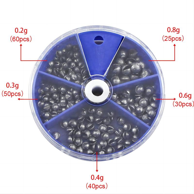 Fishing Weights Sinkers (205pcs Box), 5 Sizes Removable Split Shot Sinker Kit, Sinkers Weights Fishing Tackle, Christmas Gift