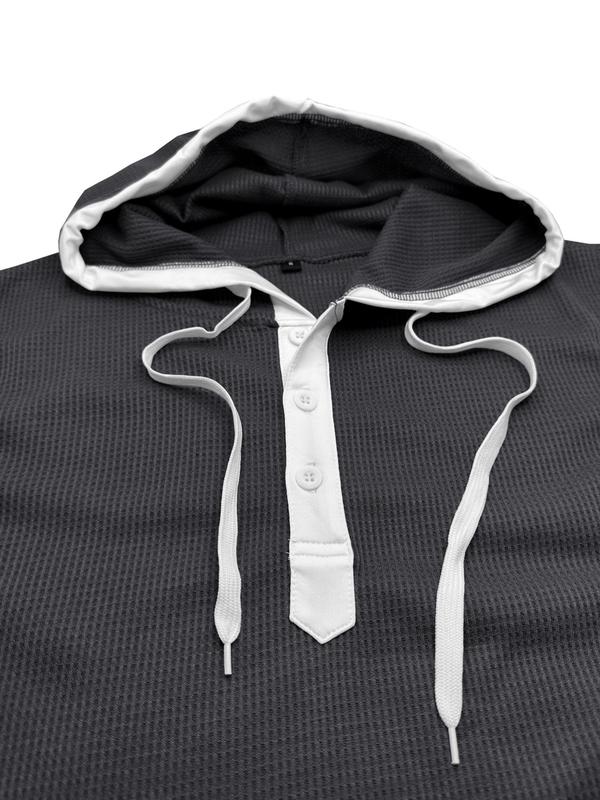 Men's Colorblock Drawstring Hooded Tank Top, Casual Sleeveless Button Front Top for Summer, Fashion Men's Loose Clothes for Gym Workout