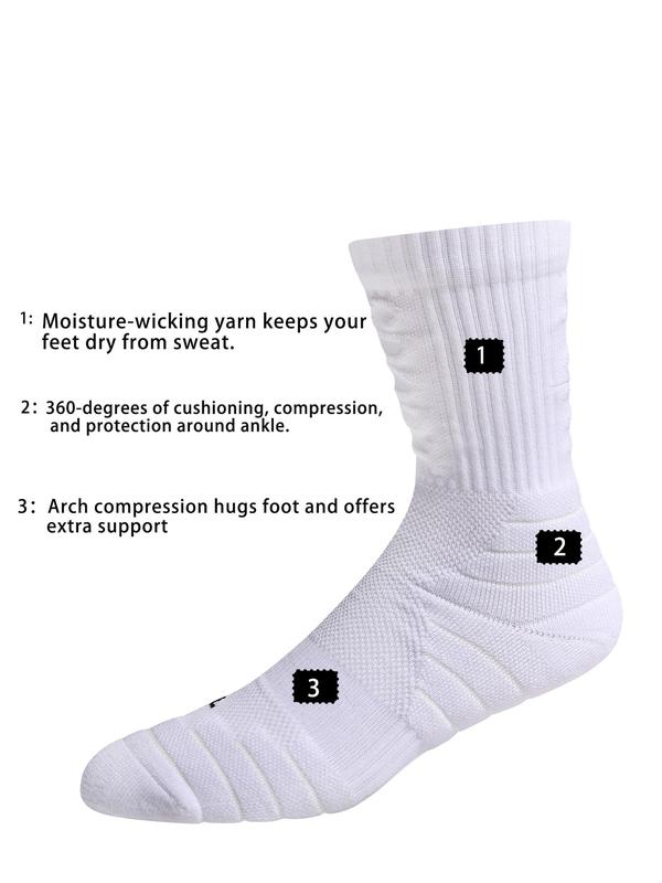 Unisex's Solid Athletic Socks, Sporty Breathable Comfortable Sports Crew Socks, Compression Socks, Athletic Sports Socks for Men & Women