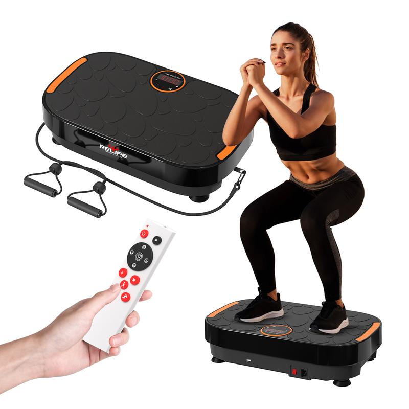 RELIFE REBUILD YOUR LIFE Portable Vibration Plate Platform with Bands, Whole Body Vibration Plate Exercise Machine for Home Gym Therapy & Fitness