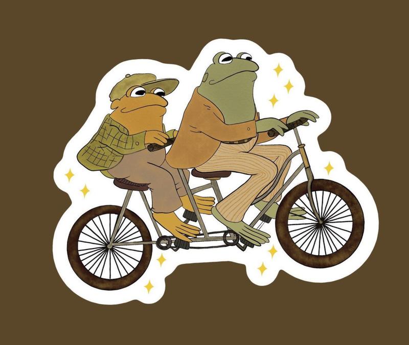 Frog and Toad Tandem Bicycle Waterproof Sticker | Cottage Core